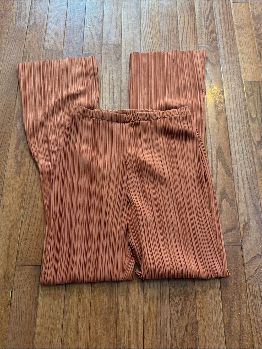 Missguided Ribbed Wide-Leg Trousers in Rust